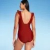 Women's Long Torso Ruffle Shoulder High Coverage One Piece Swimsuit - Kona Sol™ Bold Burgundy -Swimsuits Popular Store unnamed file 7574
