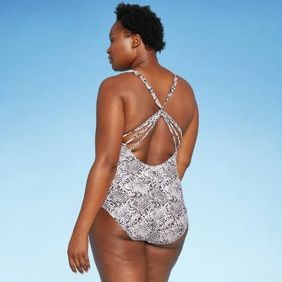 Women's V-Neck Strappy Back Detail One Piece Swimsuit - All in Motion™ Snake Print 5 Women's V-Neck Strappy Back Detail One Piece Swimsuit - All in Motion™ Snake Print - Image 3
