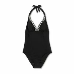 Women's Crochet Neckline Medium Coverage One Piece Swimsuit - Kona Sol™ Black -Swimsuits Popular Store unnamed file 7642