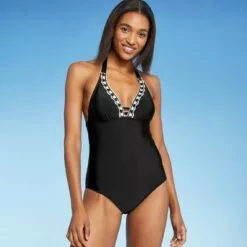Women's Crochet Neckline Medium Coverage One Piece Swimsuit - Kona Sol™ Black -Swimsuits Popular Store unnamed file 7644