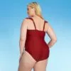 Women's Plus Size Cap Sleeve Plunge One Piece Swimsuit - Kona Sol™ Burgundy -Swimsuits Popular Store unnamed file 7649