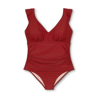 Women's Plus Size Cap Sleeve Plunge One Piece Swimsuit - Kona Sol™ Burgundy 4 Women's Plus Size Cap Sleeve Plunge One Piece Swimsuit - Kona Sol™ Burgundy - Image 2