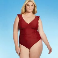 Women's Plus Size Cap Sleeve Plunge One Piece Swimsuit - Kona Sol™ Burgundy 18 Women's Plus Size Cap Sleeve Plunge One Piece Swimsuit - Kona Sol™ Burgundy -Swimsuits Popular Store unnamed file 7655