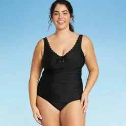 Women's Long Torso Scallop High Coverage One Piece Swimsuit - Kona Sol™ Black -Swimsuits Popular Store unnamed file 7662