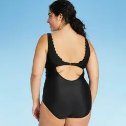 Women's Long Torso Scallop High Coverage One Piece Swimsuit - Kona Sol™ Black -Swimsuits Popular Store unnamed file 7663