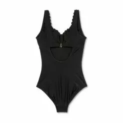 Women's Long Torso Scallop High Coverage One Piece Swimsuit - Kona Sol™ Black -Swimsuits Popular Store unnamed file 7665