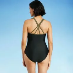 Women's Racerback One Piece Swimsuit - All in Motion™ Olive Green & Black Colorblock