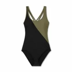 Women's Racerback One Piece Swimsuit - All in Motion™ Olive Green & Black Colorblock -Swimsuits Popular Store unnamed file 7674