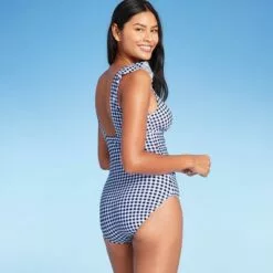 Women's Ruffle Gingham High Coverage One Piece Swimsuit - Kona Sol™ Blue