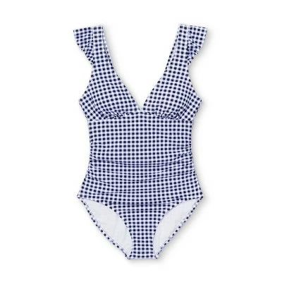 Women's Ruffle Gingham High Coverage One Piece Swimsuit - Kona Sol™ Blue 6 Women's Ruffle Gingham High Coverage One Piece Swimsuit - Kona Sol™ Blue - Image 4