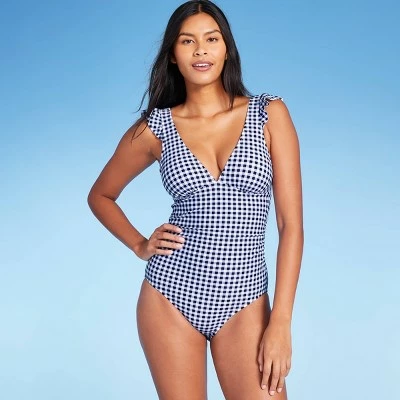Women's Ruffle Gingham High Coverage One Piece Swimsuit - Kona Sol™ Blue 8 Women's Ruffle Gingham High Coverage One Piece Swimsuit - Kona Sol™ Blue - Image 6
