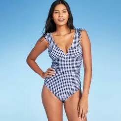 Women's Ruffle Gingham High Coverage One Piece Swimsuit - Kona Sol™ Blue 26 Women's Ruffle Gingham High Coverage One Piece Swimsuit - Kona Sol™ Blue -Swimsuits Popular Store unnamed file 7694
