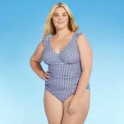 Women's Ruffle Gingham High Coverage One Piece Swimsuit - Kona Sol™ Blue 29 Women's Ruffle Gingham High Coverage One Piece Swimsuit - Kona Sol™ Blue -Swimsuits Popular Store unnamed file 7697