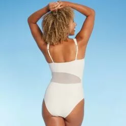 Women's Asymmetrical Mesh Cut Out One Piece Swimsuit - Shade & Shore™ White -Swimsuits Popular Store unnamed file 7731
