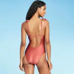 Women's Tall/Long Torso Petal Cup Tie Strap One Piece Swimsuit - Shade & Shore™ Mahogany