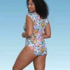 Women's Slimming Control Zip-Front Cap Sleeve One Piece Swimsuit - Beach Betty by Miracle Brands Blue 17 Women's Slimming Control Zip-Front Cap Sleeve One Piece Swimsuit - Beach Betty by Miracle Brands Blue -Swimsuits Popular Store unnamed file 7765