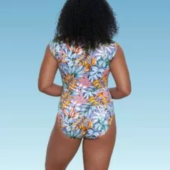 Women's Slimming Control Zip-Front Cap Sleeve One Piece Swimsuit - Beach Betty by Miracle Brands Blue 18 Women's Slimming Control Zip-Front Cap Sleeve One Piece Swimsuit - Beach Betty by Miracle Brands Blue -Swimsuits Popular Store unnamed file 7766