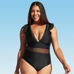 Women's Black Plus Size One Piece Swimsuit Ruffle Plunge V Neck Bathing Suit-Cupshe -Swimsuits Popular Store unnamed file 7788