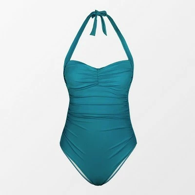 Women's Blue One Piece Swimsuit Ruched Halter Self Tie Bathing Suit-Cupshe 4 Women's Blue One Piece Swimsuit Ruched Halter Self Tie Bathing Suit-Cupshe - Image 2