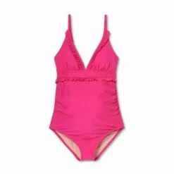 V-Neck Micro Ruffle One Piece Maternity Swimsuit - Isabel Maternity by Ingrid & Isabel™ Pink -Swimsuits Popular Store unnamed file 7801