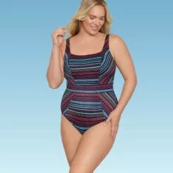 Women's Slimming Control Seamed Square Neck One Piece Swimsuit - Dreamsuit by Miracle Brands Black -Swimsuits Popular Store unnamed file 7818