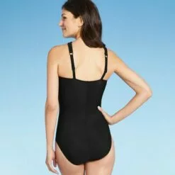 Women's High Neck Ring One Piece Swimsuit - Aqua Green® Black Multi