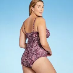 Women's Tunneled Tie-Front Underwire Medium Coverage One Piece Swimsuit - Kona Sol™ Burgundy -Swimsuits Popular Store unnamed file 7844