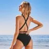 Women's Black One Piece Swimsuit Deep V Neck Self Tied Belt Bathing Suit-Cupshe -Swimsuits Popular Store unnamed file 7874