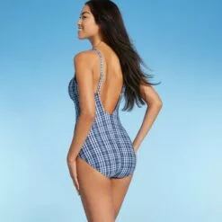 Women's Tunnel High Coverage One Piece Swimsuit - Kona Solâ„¢ Blue Check