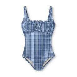 Women's Tunnel High Coverage One Piece Swimsuit - Kona Sol™ Blue Check -Swimsuits Popular Store unnamed file 7884