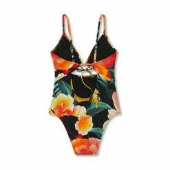 Women's Front Keyhole Tie Back One Piece Swimsuit - Shade & Shore™ Black Floral -Swimsuits Popular Store unnamed file 7907