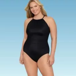 Women's Slimming Control Shirred High Neck One Piece Swimsuit - Dreamsuit by Miracle Brands Black -Swimsuits Popular Store unnamed file 7916
