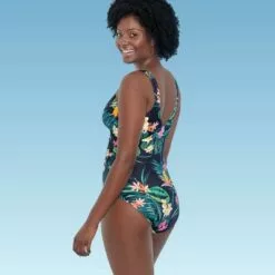 Women's Slimming Control Wrap-Front One Piece Swimsuit - Dreamsuit by Miracle Brands Black Floral Print -Swimsuits Popular Store unnamed file 7924