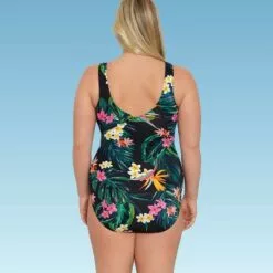 Women's Slimming Control Wrap-Front One Piece Swimsuit - Dreamsuit by Miracle Brands Black Floral Print -Swimsuits Popular Store unnamed file 7926