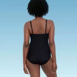 Women's Slimming Control Shirred Scoop Neck One Piece Swimsuit - Dreamsuit by Miracle Brands Black