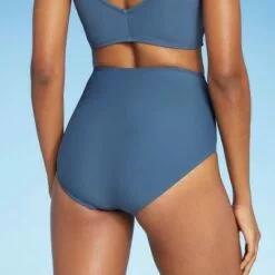 Women's High Waist Medium Coverage Bikini Bottom - Kona Sol™ Mudstone Blue