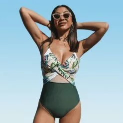 Women's V Neck One Piece Swimsuit Crisscross Green Leafy Bathing Suit-Cupshe 12 Women's V Neck One Piece Swimsuit Crisscross Green Leafy Bathing Suit-Cupshe -Swimsuits Popular Store unnamed file 7954