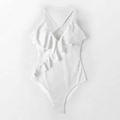 Women's White One Piece Swimsuit Ruffled Wrap Textured Bathing Suits - Cupshe
