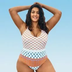 Women's Plus Size One Piece Swimsuit Fish Scales Printed Crissross Bathing Suit -Cupshe -Swimsuits Popular Store unnamed file 7990