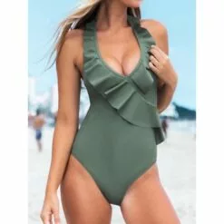 Women's Green Halter One Piece Swimsuit Ruffled Bathing Suit-Cupshe -Swimsuits Popular Store unnamed file 8011