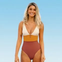 Women's One Piece Swimsuit Color Block Keyhole Cutout Bathing Suit-Cupshe -Swimsuits Popular Store unnamed file 8053