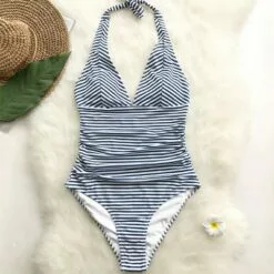 Women's Halter Self Tied One Piece Swimsuit Striped Bathing Suit -Cupshe -Swimsuits Popular Store unnamed file 8065