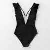 Women's Black V Neck One Piece Swimsuit Ruffled Shoulder Bathing Suits - Cupshe -Swimsuits Popular Store unnamed file 8080