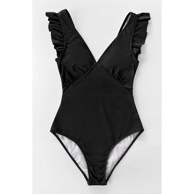 Women's Black V Neck One Piece Swimsuit Ruffled Shoulder Bathing Suits - Cupshe 4 Women's Black V Neck One Piece Swimsuit Ruffled Shoulder Bathing Suits - Cupshe - Image 2