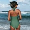 Women's One Piece Swimsuit Backless V Neck Halter Green Bathing Suit-Cupshe -Swimsuits Popular Store unnamed file 8103