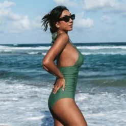 Women's One Piece Swimsuit Backless V Neck Halter Green Bathing Suit-Cupshe -Swimsuits Popular Store unnamed file 8104