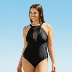 Women's Plus Size One Piece Swimsuit Black Mesh High Neck Bathing Suit -Cupshe -Swimsuits Popular Store unnamed file 8118
