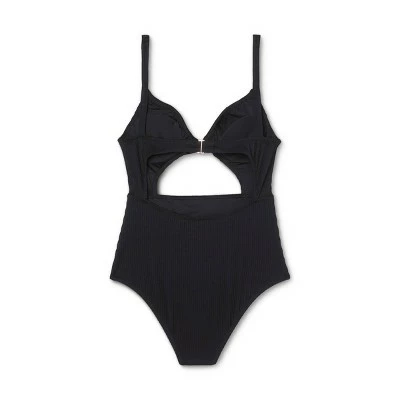 Women's Ribbed Tunnel Tie-Front Cut Out One Piece Swimsuit - Shade & Shore™ Black 7 Women's Ribbed Tunnel Tie-Front Cut Out One Piece Swimsuit - Shade & Shore™ Black - Image 5
