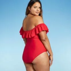 Women's Off the Shoulder High Coverage One Piece Swimsuit - Kona Sol™ Red -Swimsuits Popular Store unnamed file 8140