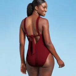 Women's Pucker Square Neck Medium Coverage One Piece Swimsuit - Kona Sol™ Burgundy -Swimsuits Popular Store unnamed file 8164